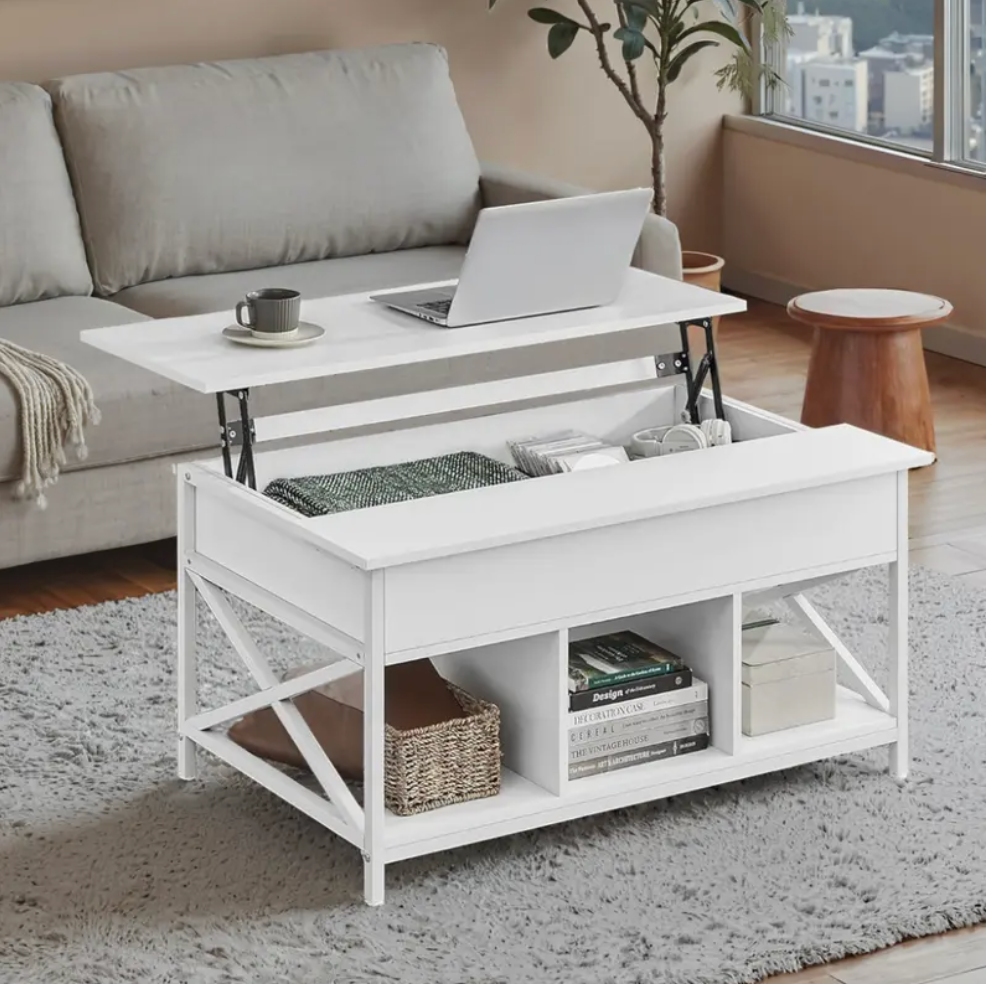 Mesa de Centro Elevable con Espacio Abierto y Oculto