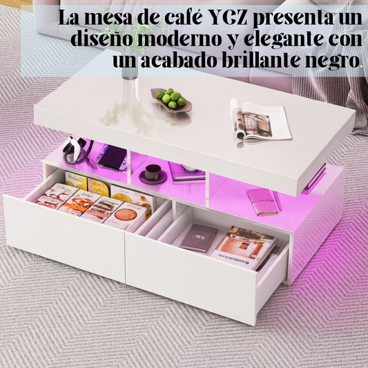 La mesa de café YCZ presenta un diseño moderno y elegante con un acabado brillante negro.