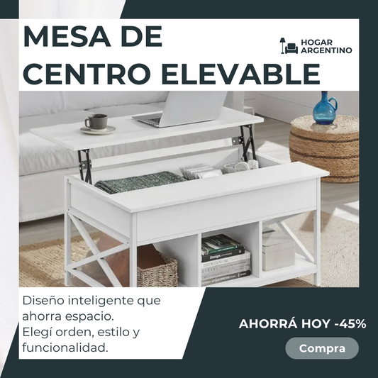 Mesa de Centro Elevable con Espacio Abierto y Oculto