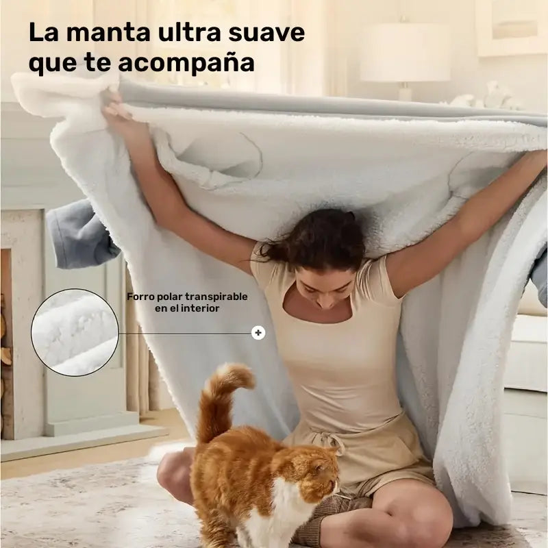 Manta de Franela Gris Acogedora con Puños y Bolsillos