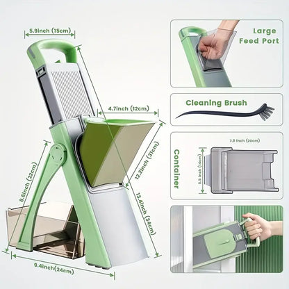 Rebanador de Mandolina Verde Mejorado con Grosor Ajustable