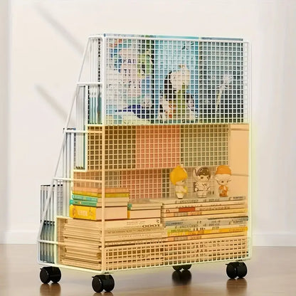 Estantería Metálica Giratoria de 360° con Ruedas - Organizador Portátil para Libros, Documentos y Suministros de Oficina