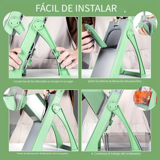 Rebanador de Mandolina Verde Mejorado con Grosor Ajustable