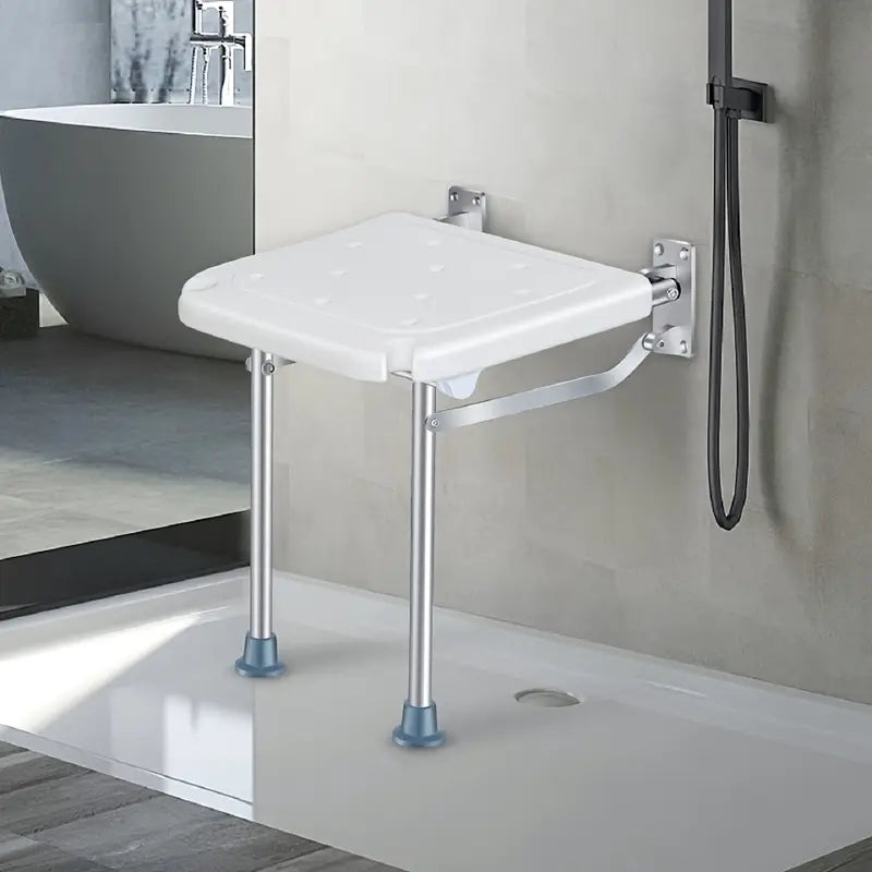 Silla de ducha plegable y montada en la pared con altura ajustable