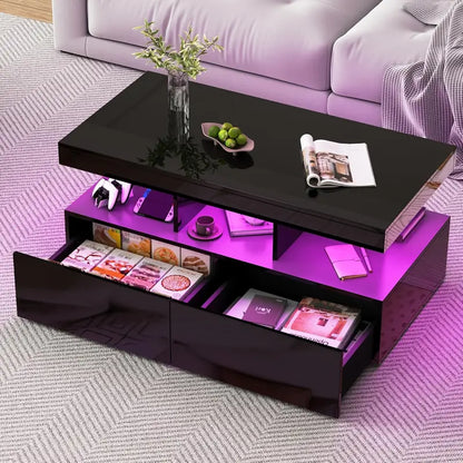 La mesa de café YCZ presenta un diseño moderno y elegante con un acabado brillante negro.