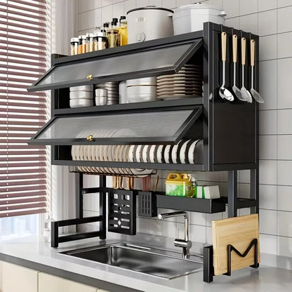 Organizador de fregadero de cocina de gran capacidad para ahorrar espacio para platos, tazas y utensilios