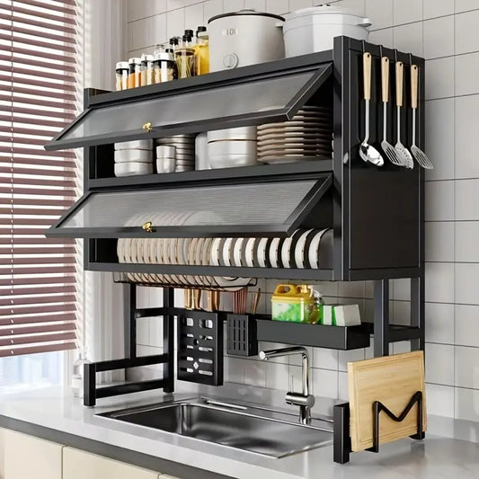 Organizador de fregadero de cocina de gran capacidad para ahorrar espacio para platos, tazas y utensilios