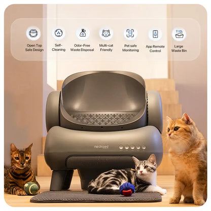 Caja de arena autolimpiable abierta para gatos Neakasa M1